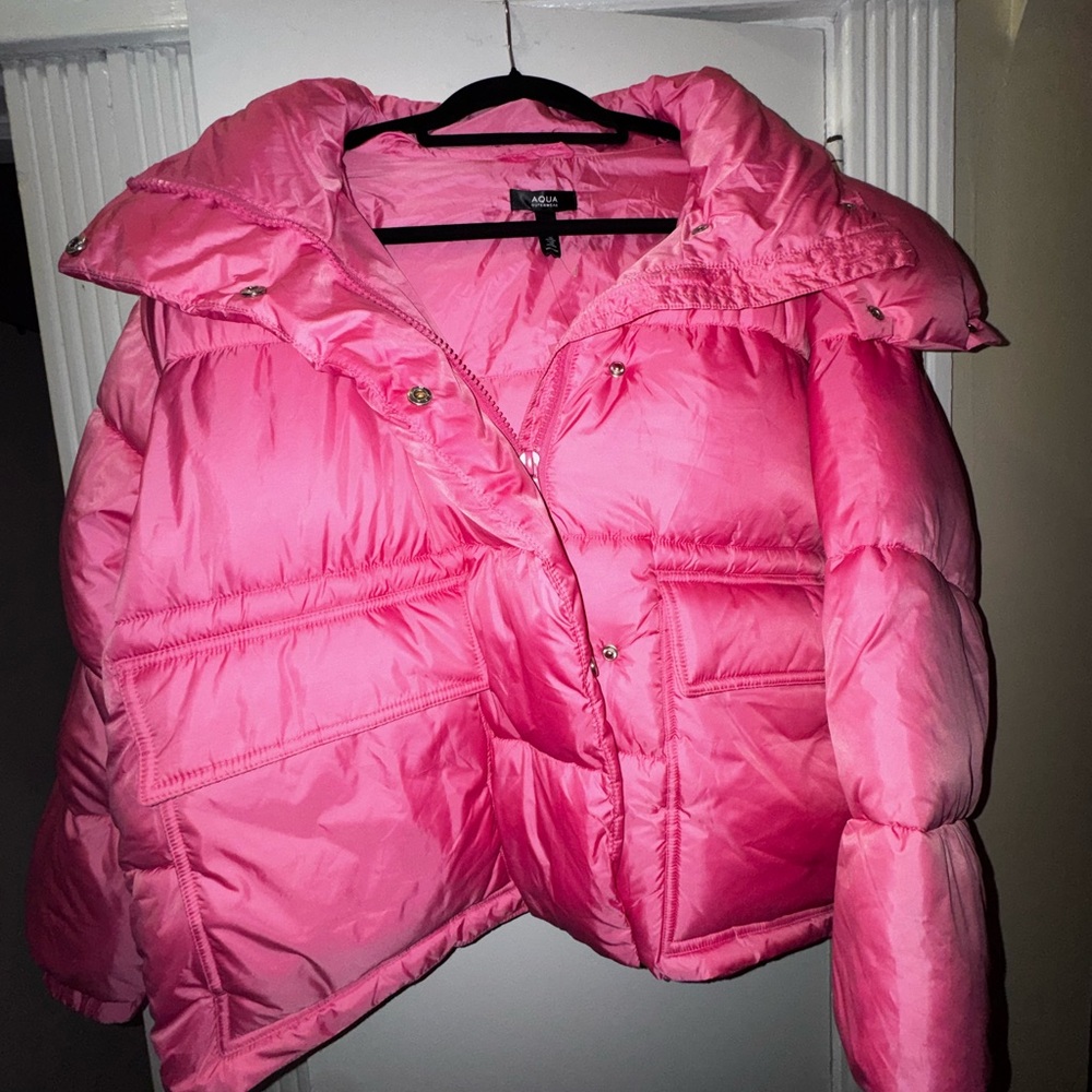 Aqua Outerwear Fuchsia Pink Cire Wonder Short Puffer